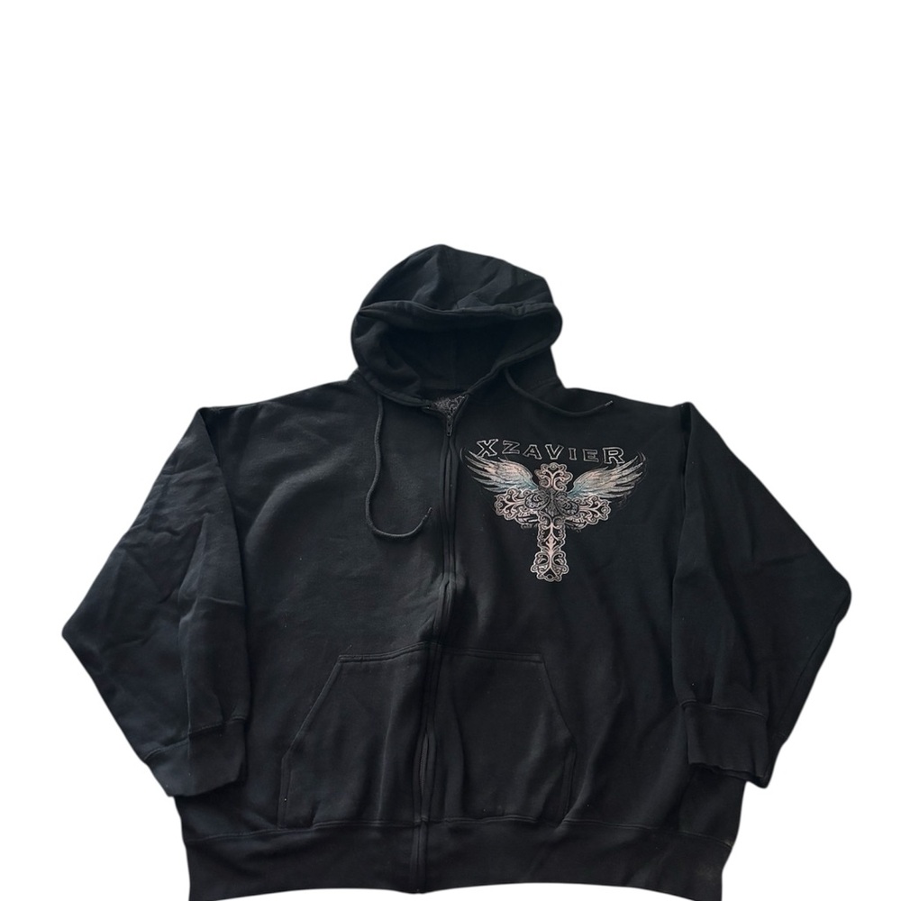 Xzavier Black Zip Up Hoodie with Cross Wings 2XL